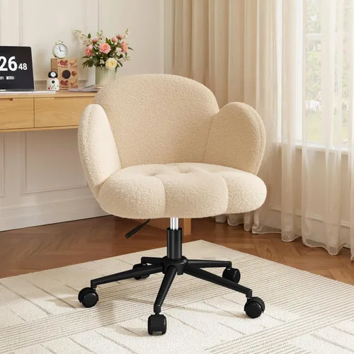 Miniatura 10 de Homkdom Silla de escritorio con ruedas, silla de tocador con respaldo, silla tapizada para oficina en casa, altura ajustable, sillas de tareas