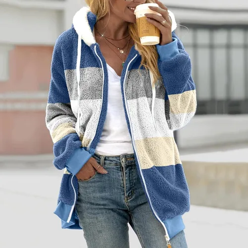 Miniatura 2 de SNKSDGM Chamarras de invierno para mujer, con cremallera completa, forro polar de piel sintética de oveja, Azul
