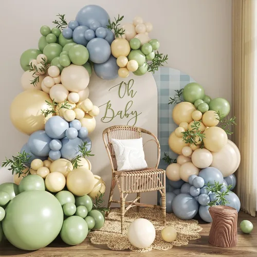 Miniatura 10 de Kit de arco de globos rosa, azul y amarillo pastel, 124 piezas – Globos macarrón rosa claro, azul y amarillo para decoración de fiesta de té Azul