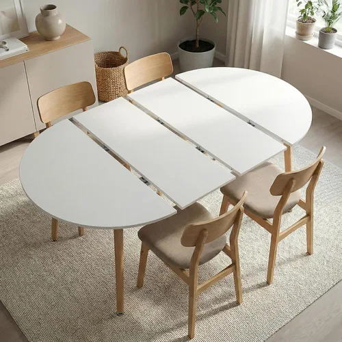 Miniatura 14 de Mesa de comedor redonda extensible de 70 pulgadas para 4 y 6 pulgadas, moderna mesa de comedor ovalada, mesa de comedor grande expandible