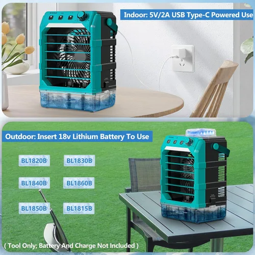 Miniatura 4 de Uniqwamo Ventilador Nebulizador Portátil Compatible con Batería de 18V de Makita (Sin Batería) o Alimentado por USB, Ventilador de Enfriamiento