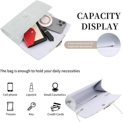 Miniatura 4 de Bolso de noche para mujer, bolso de mano con purpurina para boda, bolso cruzado para fiesta de graduación, cóctel