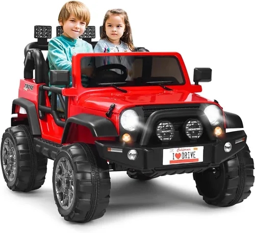 Miniatura 10 de OLAKIDS Camión de paseo para niños de 2 plazas, vehículo eléctrico con batería de 12 V con control remoto parental, suspensión de resorte, luces