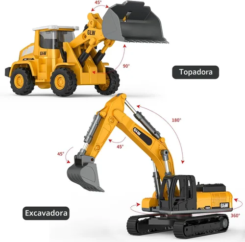 Miniatura 3 de Pupu Pig Juguetes para niños de 3, 4, 5, 6, 7 años, juego de juguetes de construcción fundidos a presión con semircamión, excavadora, niveladora