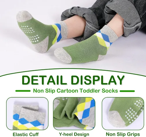 Miniatura 3 de Calcetines antideslizantes para niños pequeños con agarre, 12 pares de calcetines antideslizantes de dibujos animados para niños y niñas