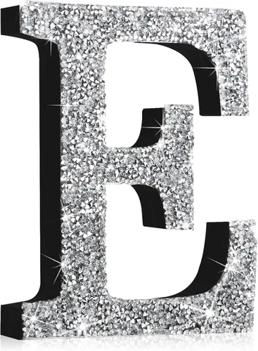 Miniatura 10 de Qunclay Letras brillantes de cristal plateado de 5.7 pulgadas, decoración de diamantes triturados, letra de madera con purpurina con tornillo