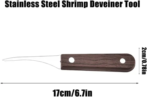 Miniatura 2 de 2 piezas de herramienta de acero inoxidable para camarones, pelador de camarones dentados, cuchillo limpiador de camarones para la cocina del hogar