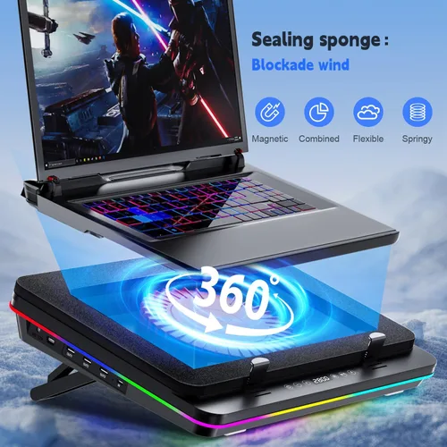 Miniatura 3 de IETS Almohadilla de refrigeración para laptop GT600 RGB equipada con turboventilador gigante (5.5 pulgadas de diámetro), espuma sellada para V2