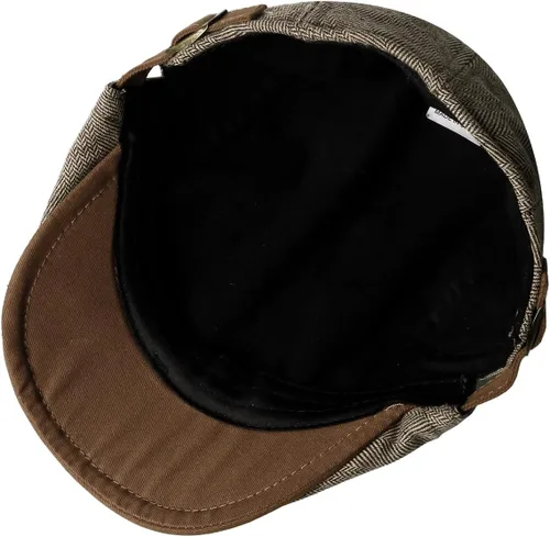 Miniatura 5 de meioro Gorra Plana de Algodón para Hombre Sombrero Newsboy de Tweed Espiga Sombreros Ajustables de Mezcla de Lana Gorras Gatsby Cabbie Ivy Caqui