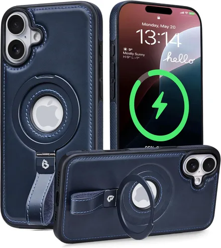 Miniatura 13 de Butaiga - Funda para iPhone 12 Pro Max con correa de cuero, soporte de anillo, color negro Finger Loop, Relieve Smartphone Pinky Strain