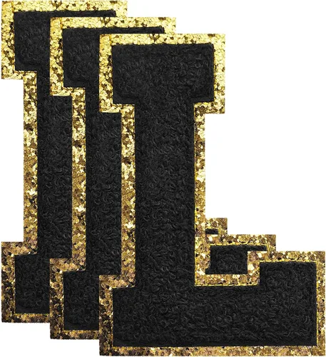 Miniatura 94 de 3 parches de números de chenilla negra, tamaño grande de 4-1/2" parches de números para planchar, parches universitarios para ropa, 8" Borde oro rosa