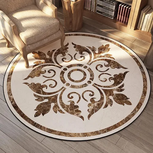 Alfombras redondas clásicas de color amarillo y blanco para sala de estar, dormitorio, mesita de noche, decoración de piso para el hogar, 31.5 in,