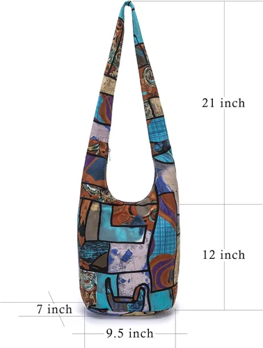 Miniatura 158 de Bolsa de hombro para mujer, de lona en estilo hippie/bohemio para llevar cruzada al hombro, disponible en diferentes colores y estampados