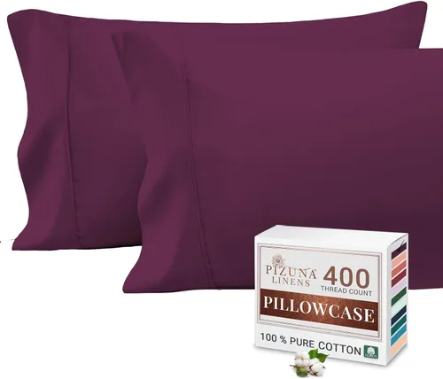 Miniatura 40 de Pizuna Juego de 2 fundas de almohada de 100 % algodón puro, tamaño estándar, color blanco, lujosas fundas de almohada de 400 hilos de satén