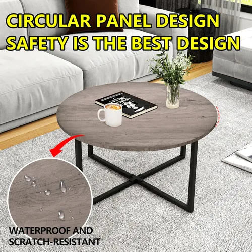 Miniatura 6 de HOMERECOMMEND Mesa de centro redonda para sala de estar, escritorio de té con patas de metal negro, mesa de té, balcón, mesa de sofá, estudio, negro