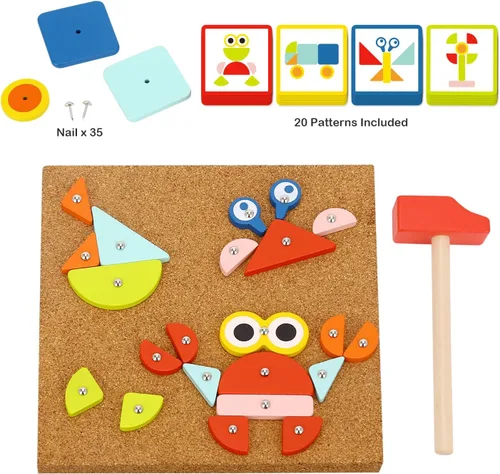 Miniatura 4 de TOOKYLAND Juego de clavos de madera - 82 piezas de martillo y clavos golpeando juguete, a partir de 4 años