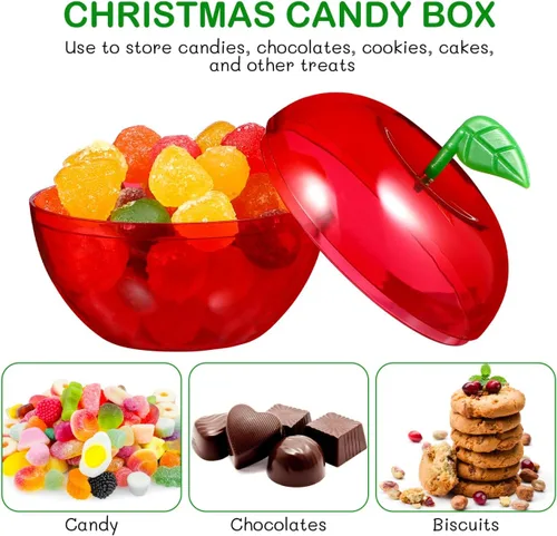 Miniatura 8 de FOMIYES Caja de dulces con forma de manzanas navideñas, 12 unidades, de plástico, con relleno de manzanas, recipientes decorativos para dulces