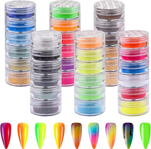 Miniatura 8 de Duufin 36 colores de pigmento de uñas en gel acrílico pigmentos coloridos luminosos iridiscentes con purpurina perlado de alto brillo halo en polvo