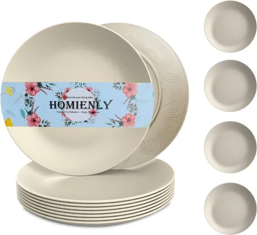 Homiely Juego de 8 Platos para Cena - Paja de Trigo, Apto para Microondas y Lavavajillas, Irrompible, Platos para Niños con Patrón (Beige, 9