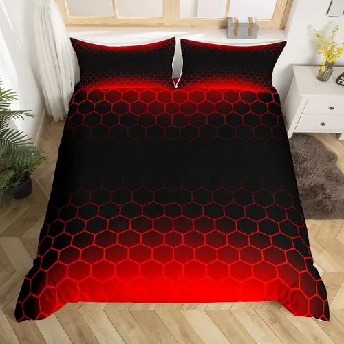 Miniatura 7 de Funda de edredón hexagonal verde estereoscópica de nido de abeja para niños, diseño geométrico de colmena, funda de edredón geométrica de panal