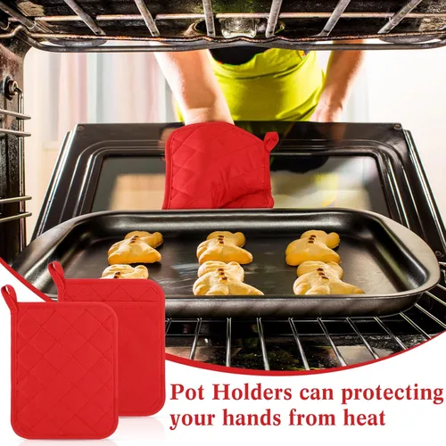 Miniatura 3 de Hoolerry 20 Piezas Agarraderas para Ollas con Bolsillo Sublimación 7x9'' Algodón Agarraderas para Ollas de Horno a Granel con Lazos Colgantes Rojo