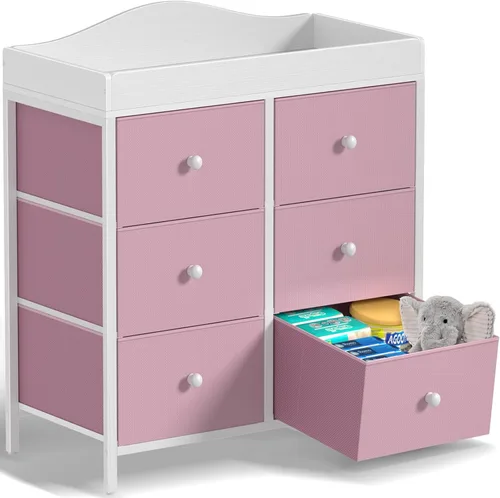 Miniatura 12 de BOLUO Cómoda Cambiador con 6 Cajones de Tela, Cómoda para Bebé con Superficie de Cambiador, Estación de Cambio de Pañales con Almacenamiento