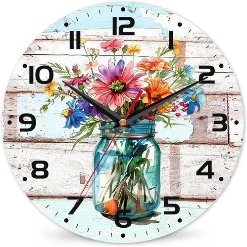Miniatura 18 de Reloj para sala de estar, reloj de pared de vino abstracto, reloj de pared de madera vintage, silencioso sin tictac, funciona con pilas, números