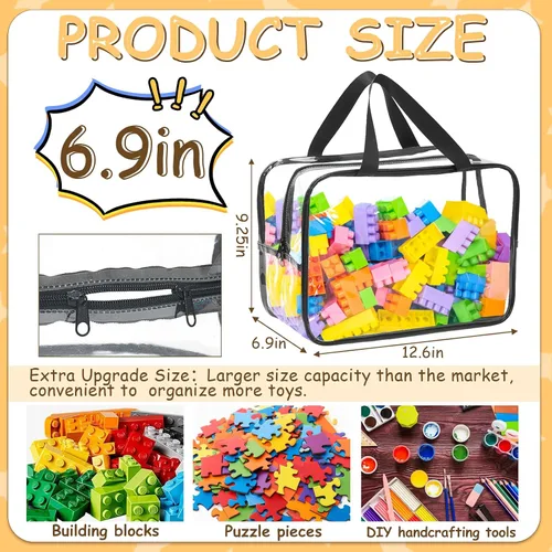 Miniatura 2 de Bolsas de almacenamiento de juguetes extra grandes de 12.6 x 9.25 x 6.9 pulgadas, 6 paquetes de bolsas organizadoras de juguetes transparentes