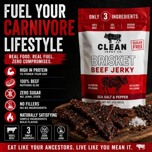 Miniatura 6 de Clean Jerky Co. Cecina seca de estilo antiguo sin azúcar Sal y pimienta – Bocadillos sabrosos con alto contenido en proteínas Snacks saludables