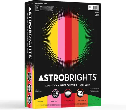 Astrobrights® - Cartulina de color, 8 1/2" x 11", certificado FSC®, 65 libras, surtido vintage, paquete de 250 hojas