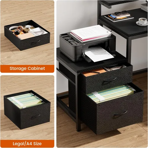 Miniatura 6 de REAHOME Escritorio en forma de L de 70 pulgadas con cajones de archivos y estantes de almacenamiento reversibles, escritorio de computadora con toma