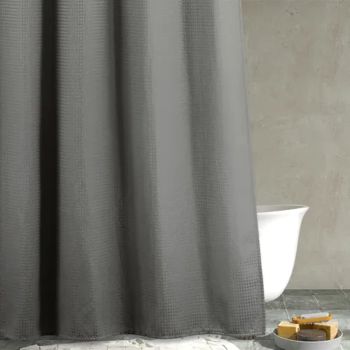 Miniatura 27 de Cortina de ducha negra con tejido de gofre: cortinas de ducha de tela texturizada resistente para baño, repelente al agua, 256 GSM, cortina de baño