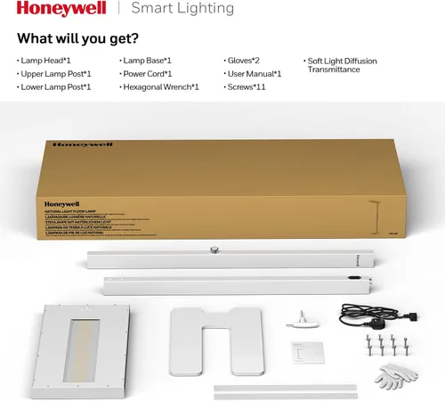 Miniatura 8 de Lámpara de pie LED Honeywell 8000LM, 02E Gen Sunturalux Luz de pie de lectura que cuida los ojos, 80W Luz natural moderna 4000K regulable de 77