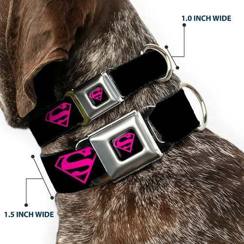 Miniatura 2 de buckle-down 9 – 15" Superman Escudo Negro/caliente Rosa Perro Cuello, pequeñas