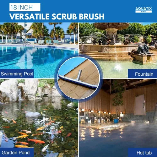 Miniatura 6 de Aquatix Pro Cabezal de cepillo de piscina, resistente de 18 pulgadas para limpiar paredes y pisos, cerdas de acero inoxidable, parte trasera