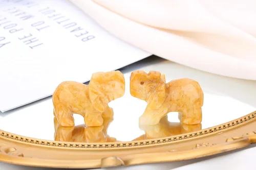 Miniatura 3 de QINJIEJIE Cristales de jade amarillo, decoración de elefante, bonitas piedras de escritorio, figurita, gemas naturales, decoración de la suerte