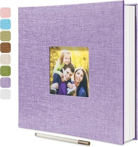 Miniatura 18 de HoneyTolly Álbum de fotos autoadhesivo para fotos de 4 x 6 imágenes, cubierta magnética de lino, 15 hojas/30 páginas en blanco para bodas Beige claro