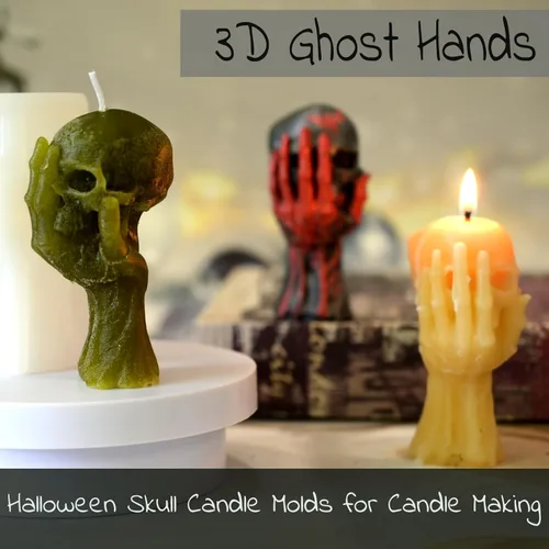 Miniatura 2 de Moldes de vela de calavera de Halloween, moldes de mano de fantasma 3D de calavera de silicona para fundición de resina epoxi, moldes para hacer 1