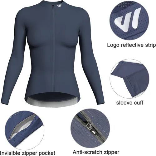 Miniatura 3 de Wulibike Camiseta de ciclismo para mujer, manga larga, camisetas de ciclismo para mujer, camisetas de ciclismo transpirables con 4 bolsillos