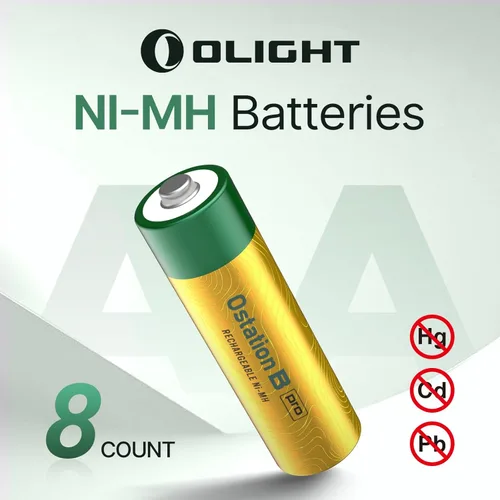 Miniatura 2 de OLIGHT B Pro AA Baterías NiMH recargables, paquete de 8 unidades, 2100 mAh de alta capacidad, voltaje de batería de 1.2 V, ideal para dispositivos
