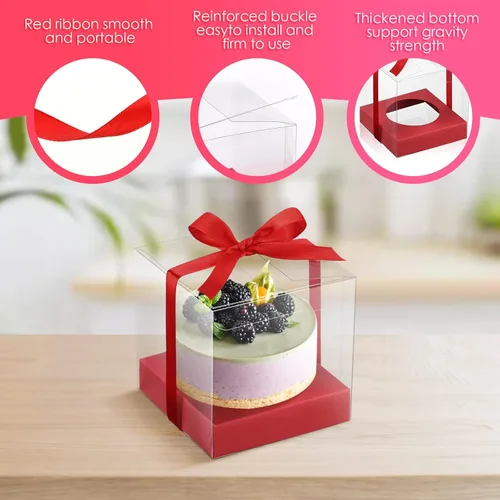 Miniatura 3 de Thenshop 50 Piezas Cajas Transparentes para Cupcakes Individuales de 3.5 Pulgadas Contenedores de Plástico para Cupcakes Individuales con Insertos