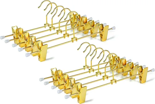 Amber Home Paquete de 10 perchas de metal dorado brillante de 12 pulgadas para pantalones, resistentes para pantalones con 2 clips antideslizantes