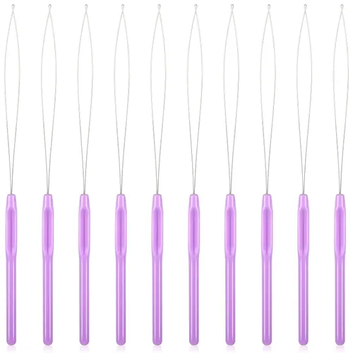 10 piezas de extensión de cabello, enhebrador de aguja de bucle, herramienta de gancho para tirar y dispositivo de cuentas, enhebrador de bucle para