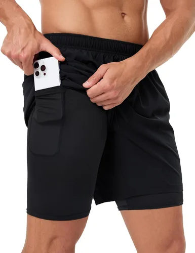 Pantalones cortos deportivos 2 en 1 para hombre, de secado rápido, 5 pulgadas, ligeros, con forro y bolsillos