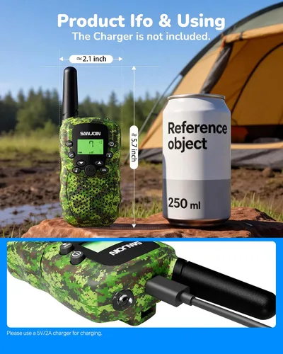Miniatura 3 de SANJOIN Walkie Talkies recargables paquete de 2 para niños, juguetes para niños de 3 a 12 años de edad, Walkie Talkie de camuflaje de 3 millas