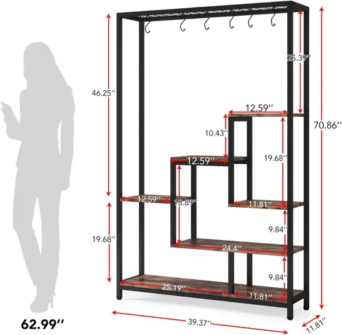 Miniatura 6 de LITTLE TREE Soporte alto para plantas de interior de 5 niveles, estante de metal grande de 70.9 pulgadas para macetas de bonsái, estante de Marrón