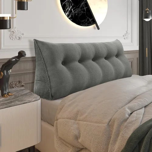 Miniatura 58 de Almohada de cabecera gruesa totalmente rellena individual XL, cabecero acolchado de dormitorio, soporte suave y firme, cojín grande triangular, Azul