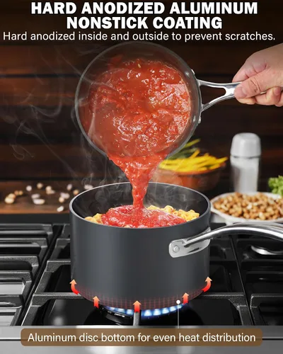 Miniatura 4 de Cooks Standard NC-00340 – Sartén con tapa de grado Premium, anodizado, sólido, antiadherente, 1 qt, Negro