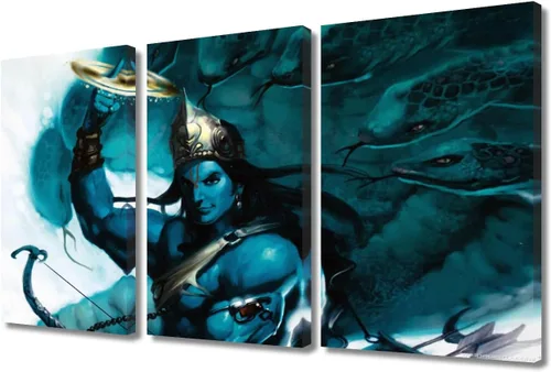Miniatura 55 de Pintura india hindú Dios Señor Krishna imágenes sobre lienzo, arte de pared de 3 piezas, arte de pared moderno, decoración del hogar para sala
