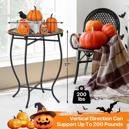 Miniatura 6 de Fashion&cool Mesas auxiliares de patio, mesa auxiliar de metal resistente a la intemperie de 14 pulgadas para Halloween, mesa auxiliar redonda
